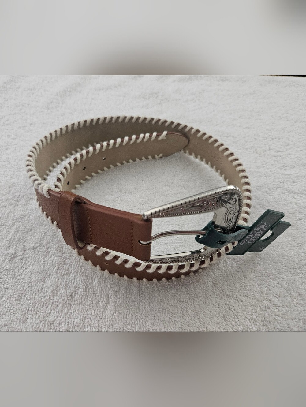 Wild Fable Brown Western Belt Engraved Silver Buckle Whipstitch Trim Size XS NWT - Picture 2 of 8